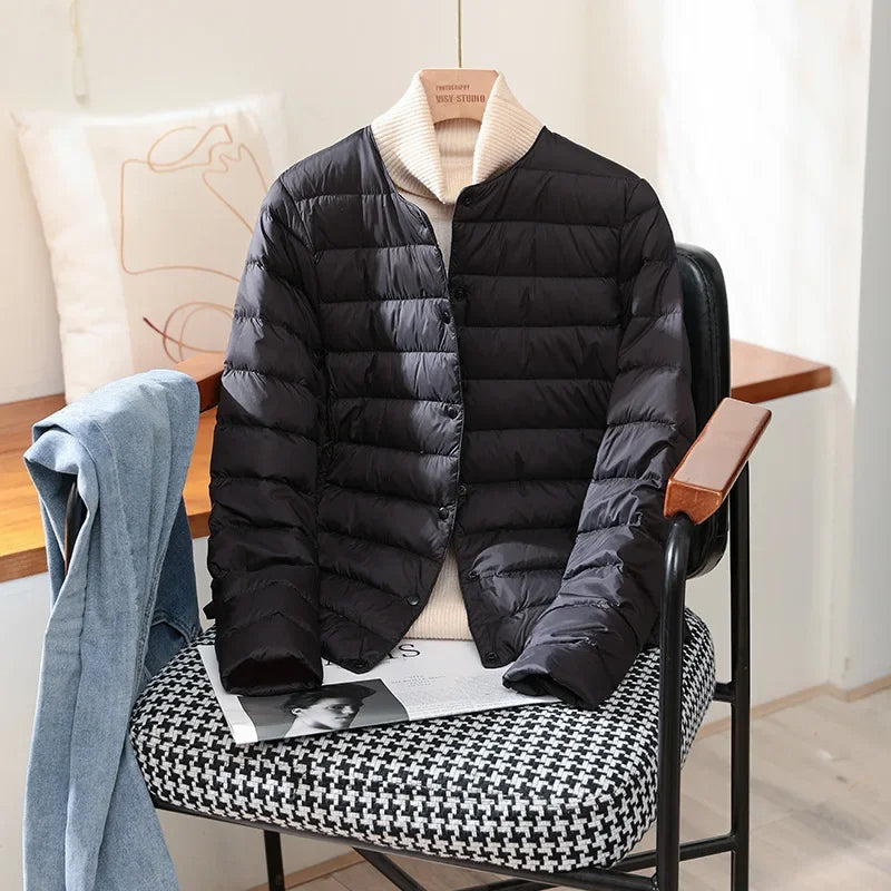 Womens Lightweight Quilted Puffer Jacket Collarless