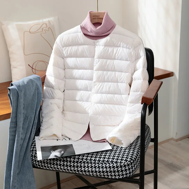 Womens Lightweight Quilted Puffer Jacket Collarless