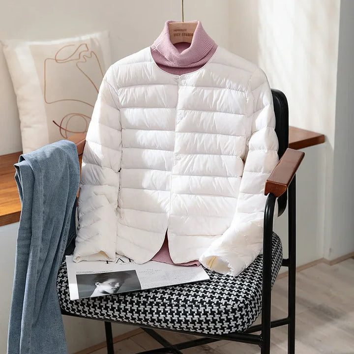 Womens Lightweight Quilted Puffer Jacket Collarless
