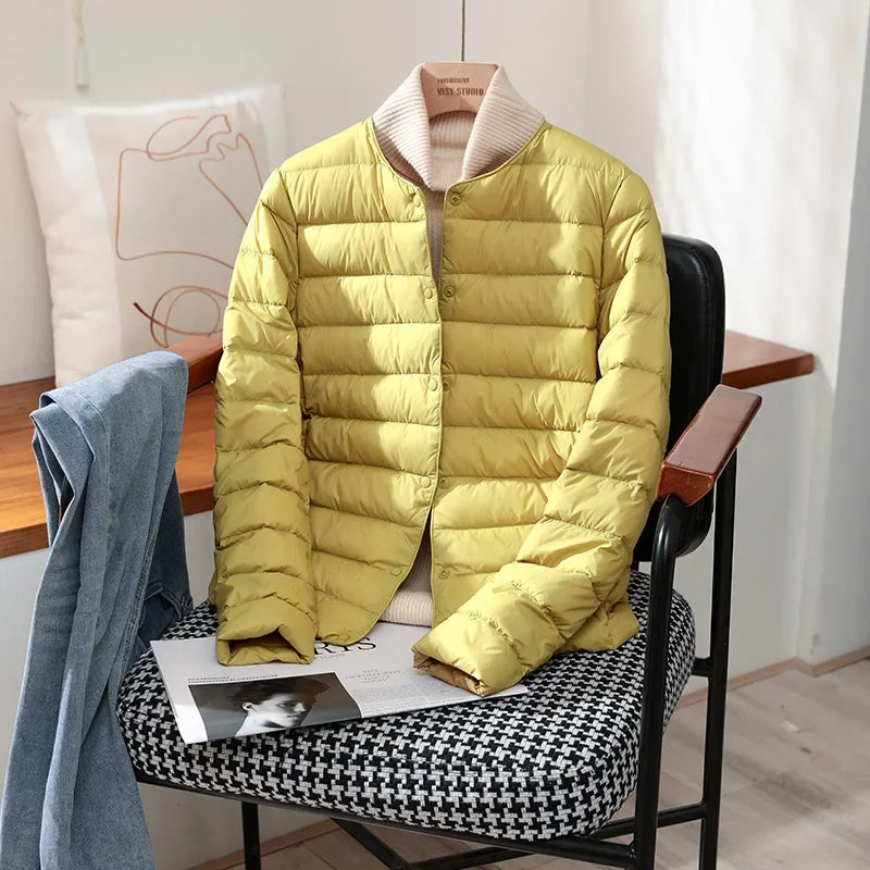 Womens Lightweight Quilted Puffer Jacket Collarless