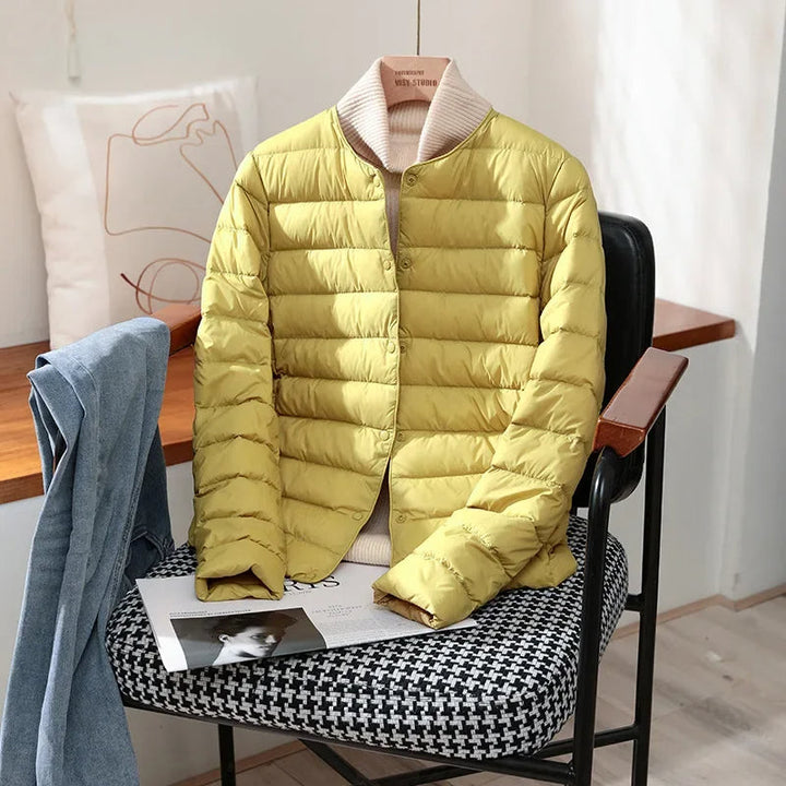 Womens Lightweight Quilted Puffer Jacket Collarless