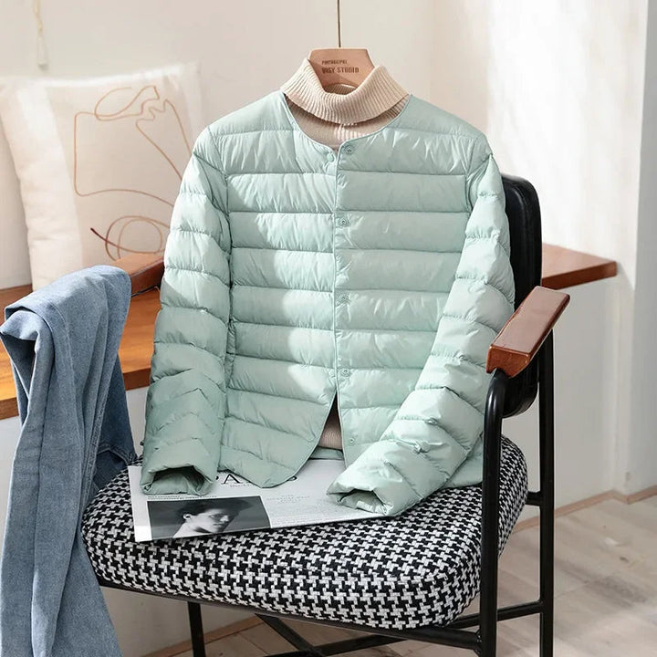 Womens Lightweight Quilted Puffer Jacket Collarless