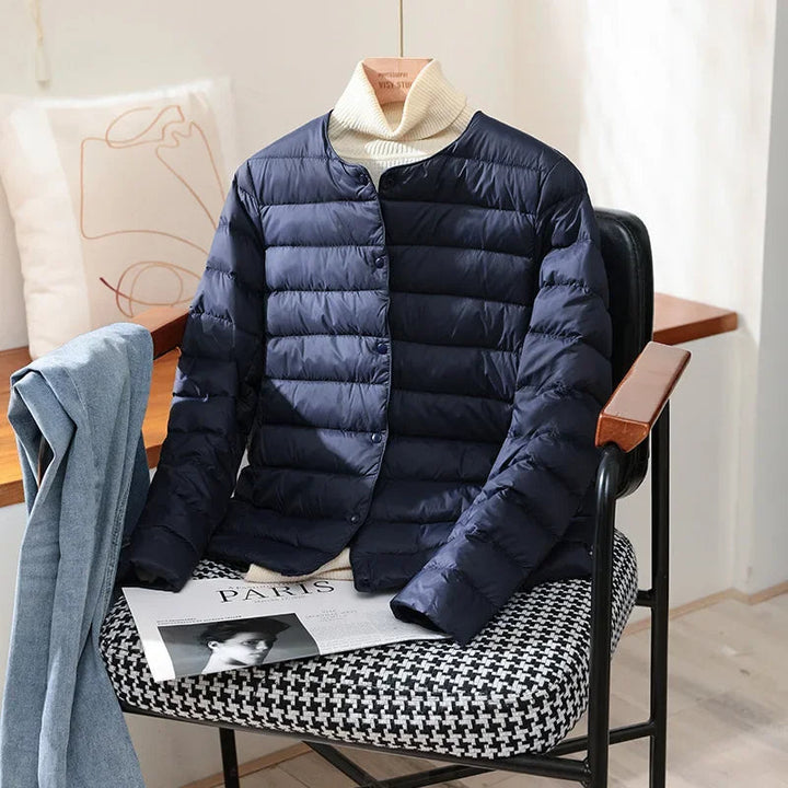 Womens Lightweight Quilted Puffer Jacket Collarless