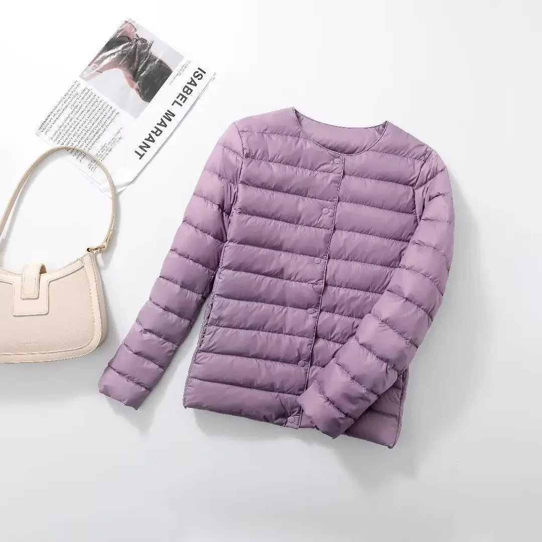Womens Lightweight Quilted Puffer Jacket Collarless