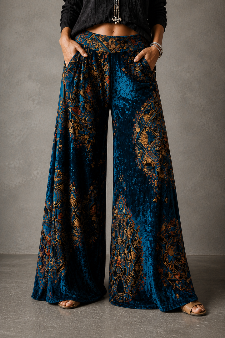 High Waisted Wide Leg Pants Bohemian Flowy Women