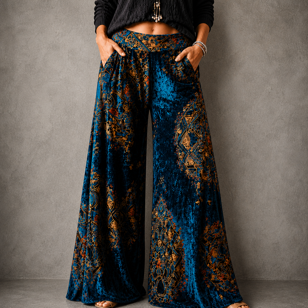 High Waisted Wide Leg Pants Bohemian Flowy Women
