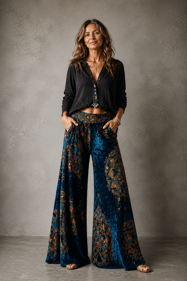 High Waisted Wide Leg Pants Bohemian Flowy Women
