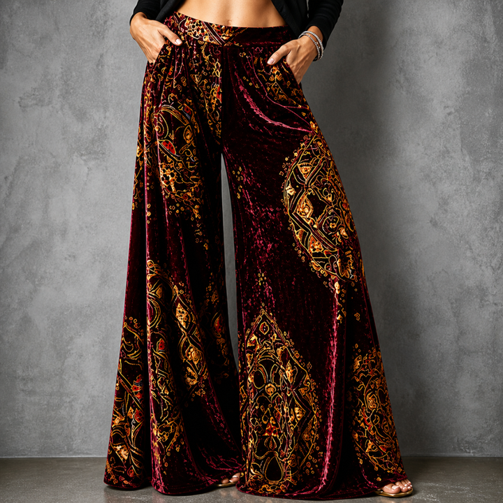 High Waisted Wide Leg Pants Bohemian Flowy Women