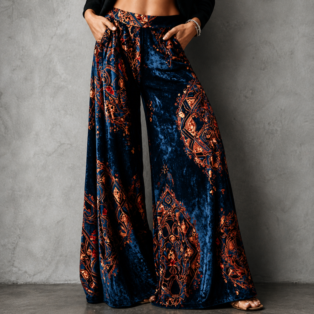 High Waisted Wide Leg Pants Bohemian Flowy Women