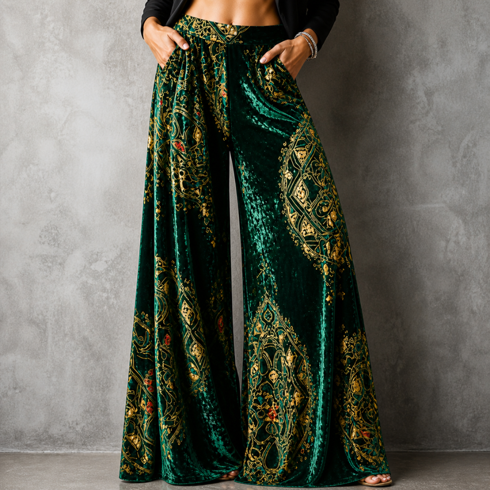 High Waisted Wide Leg Pants Bohemian Flowy Women