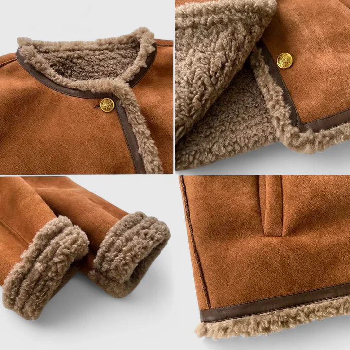 Women Shearling Jacket Suede Sherpa Lined Coat