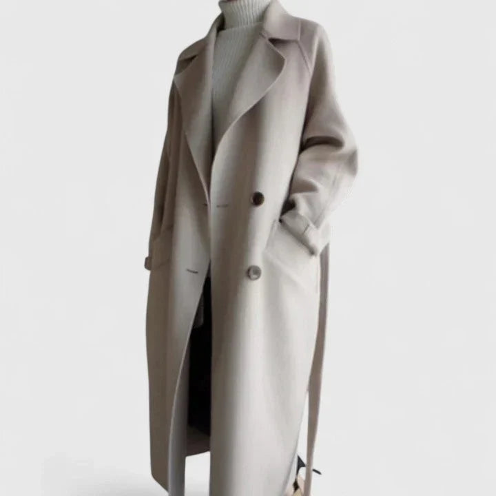 Women Double Breasted Longline Notch Lapel Coat
