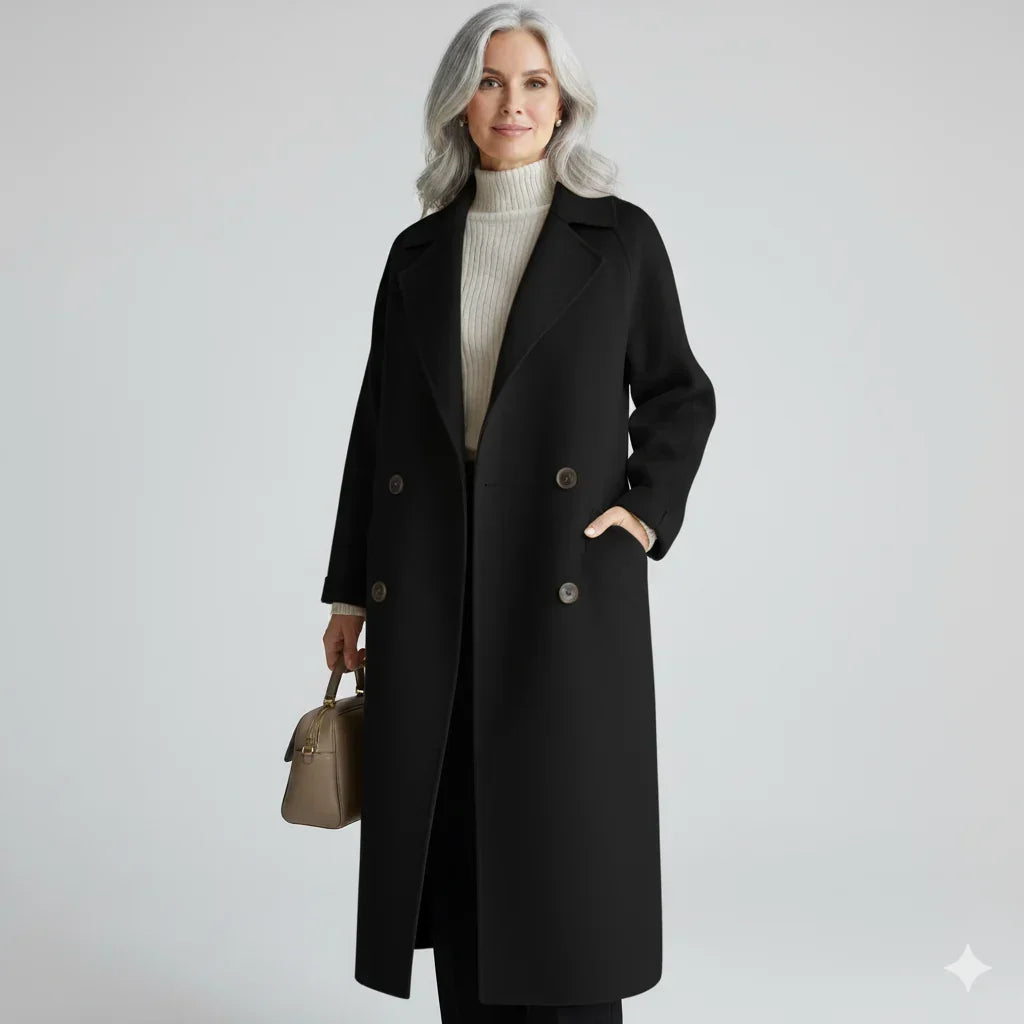Women Double Breasted Longline Notch Lapel Coat