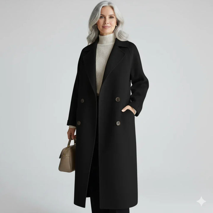 Women Double Breasted Longline Notch Lapel Coat