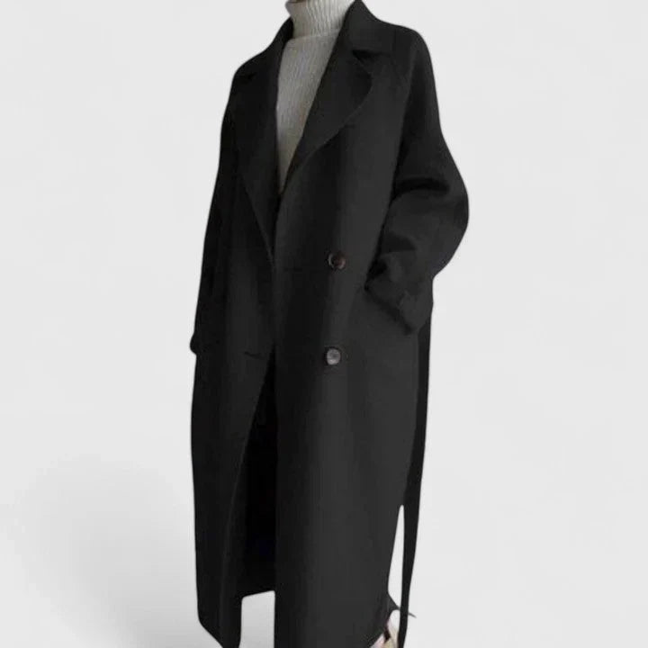 Women Double Breasted Longline Notch Lapel Coat