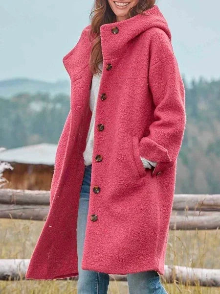 Womens Long Wool Blend Button Up Coat Outdoor Jacket