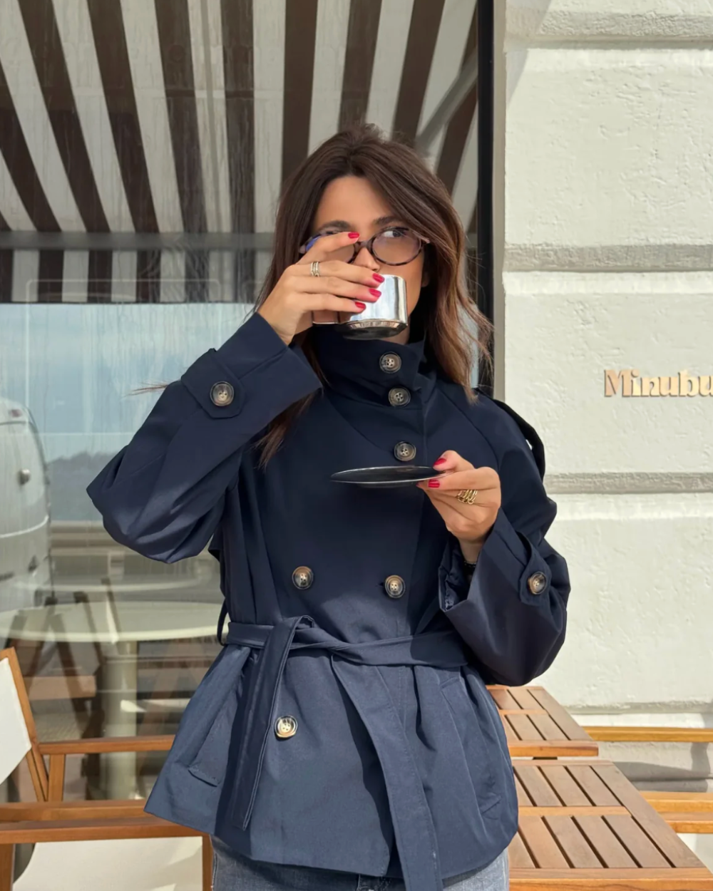 Belted High Neck Trench Coat Structured Women