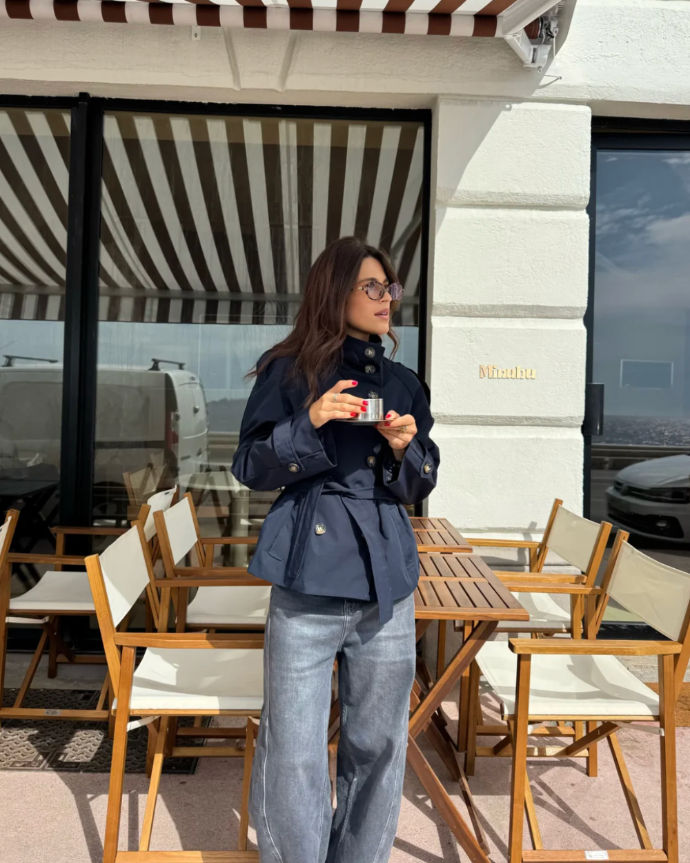 Belted High Neck Trench Coat Structured Women