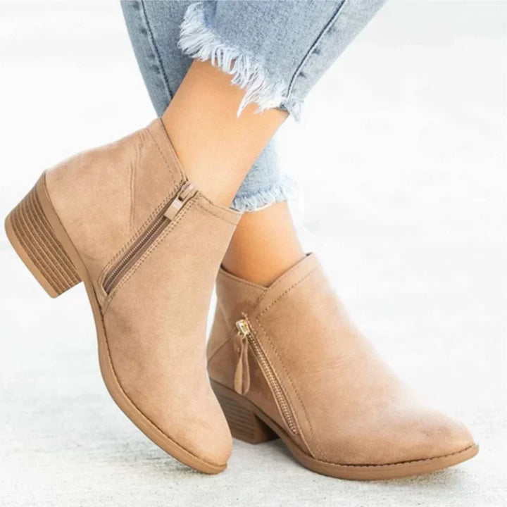 Block Heel Almond Toe Ankle Boots Women