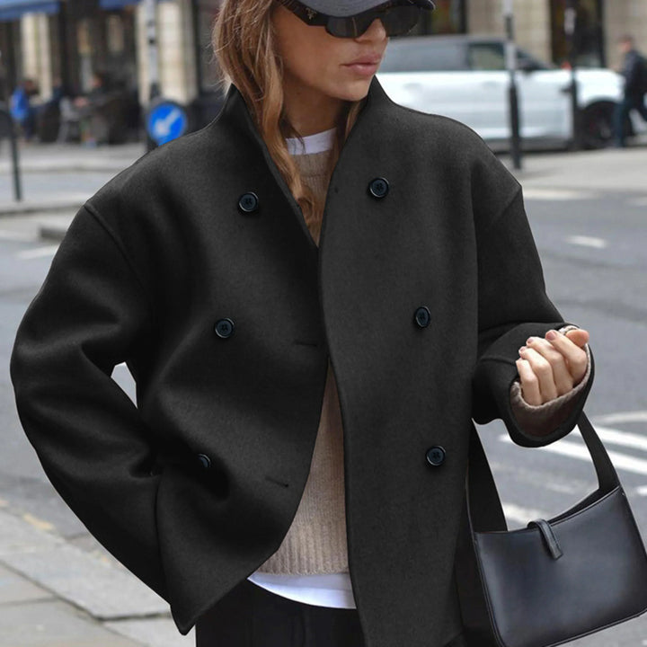 Double Breasted High Neck Oversized Wool Coat Women