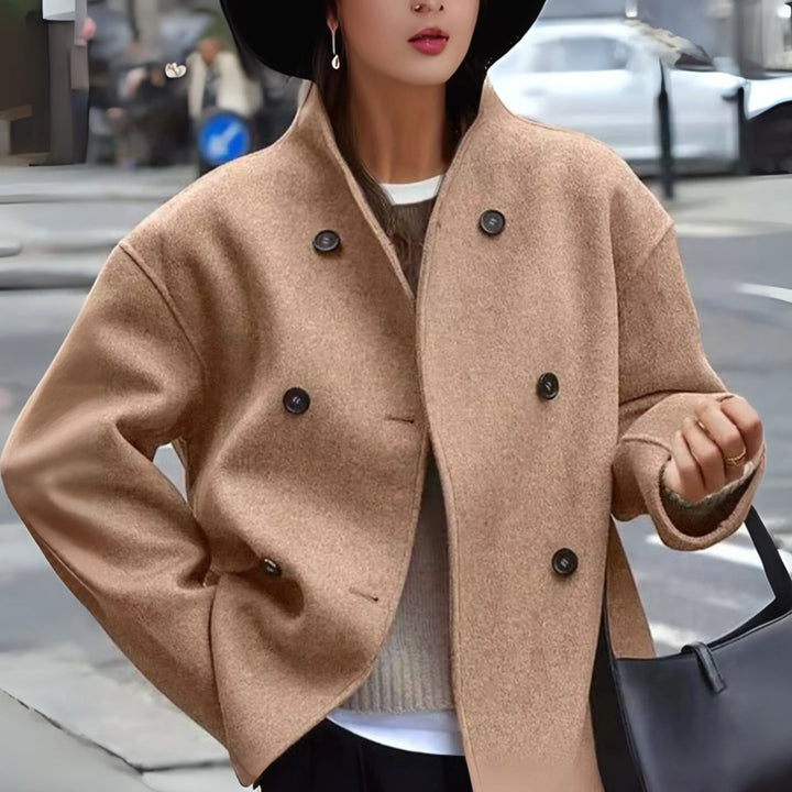 Double Breasted High Neck Oversized Wool Coat Women