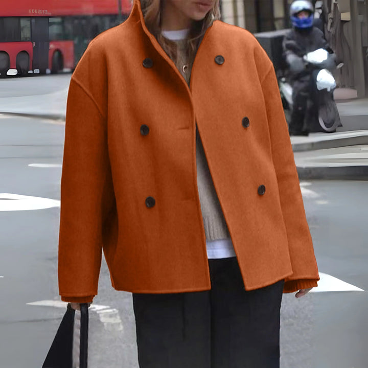 Double Breasted High Neck Oversized Wool Coat Women