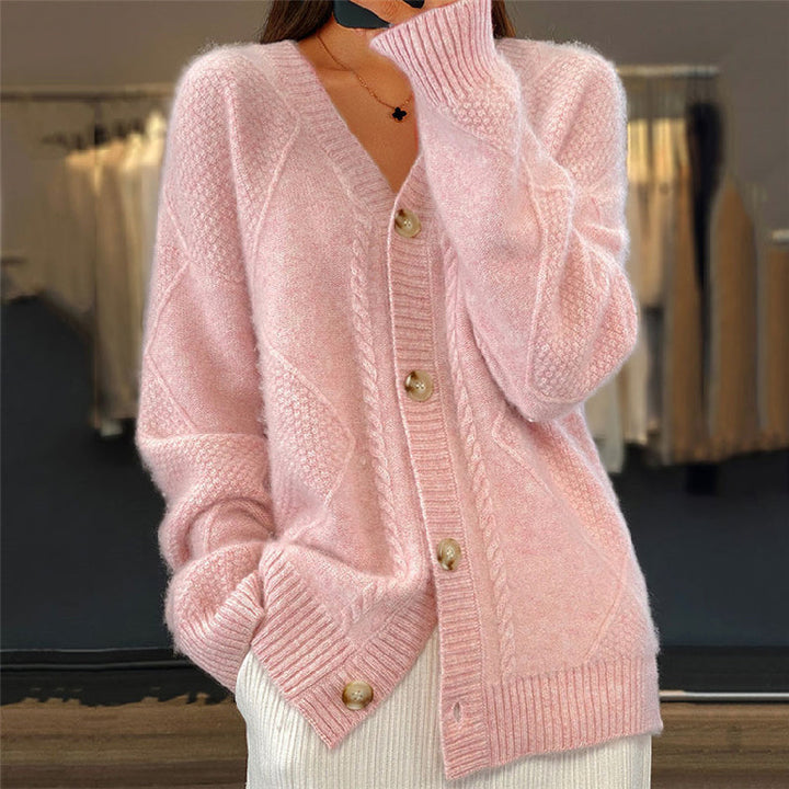 Womens Oversized Cable Knit V Neck Cardigan