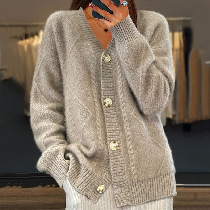 Womens Oversized Cable Knit V Neck Cardigan