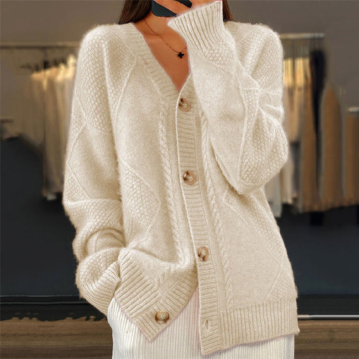 Womens Oversized Cable Knit V Neck Cardigan