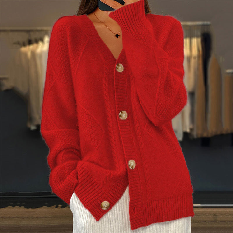 Womens Oversized Cable Knit V Neck Cardigan