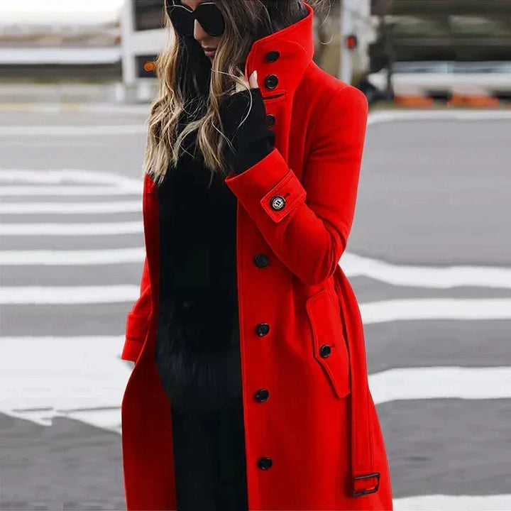 Womens Belted High Neck Longline Trench Coat