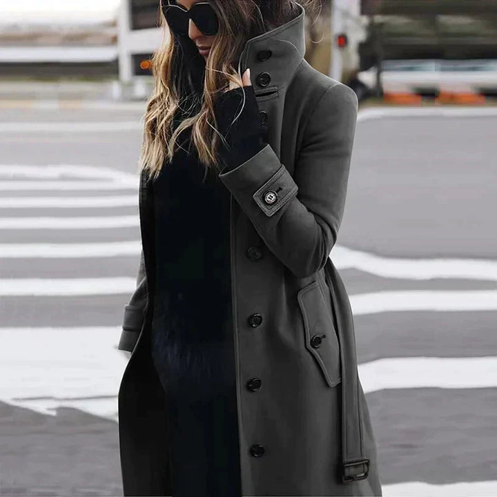 Womens Belted High Neck Longline Trench Coat