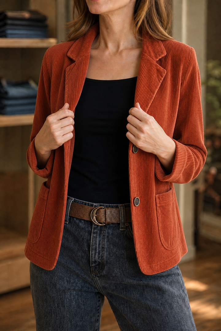 Women Corduroy Blazer Structured Shoulder Relaxed Fit