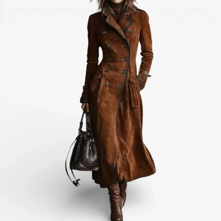 Womens Double Breasted Longline Trench Coat