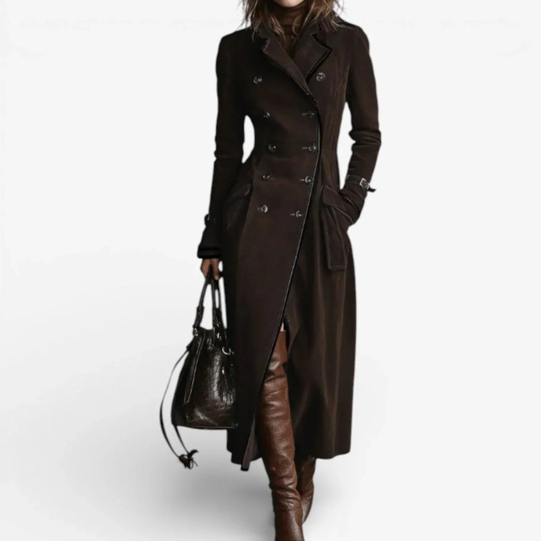 Womens Double Breasted Longline Trench Coat