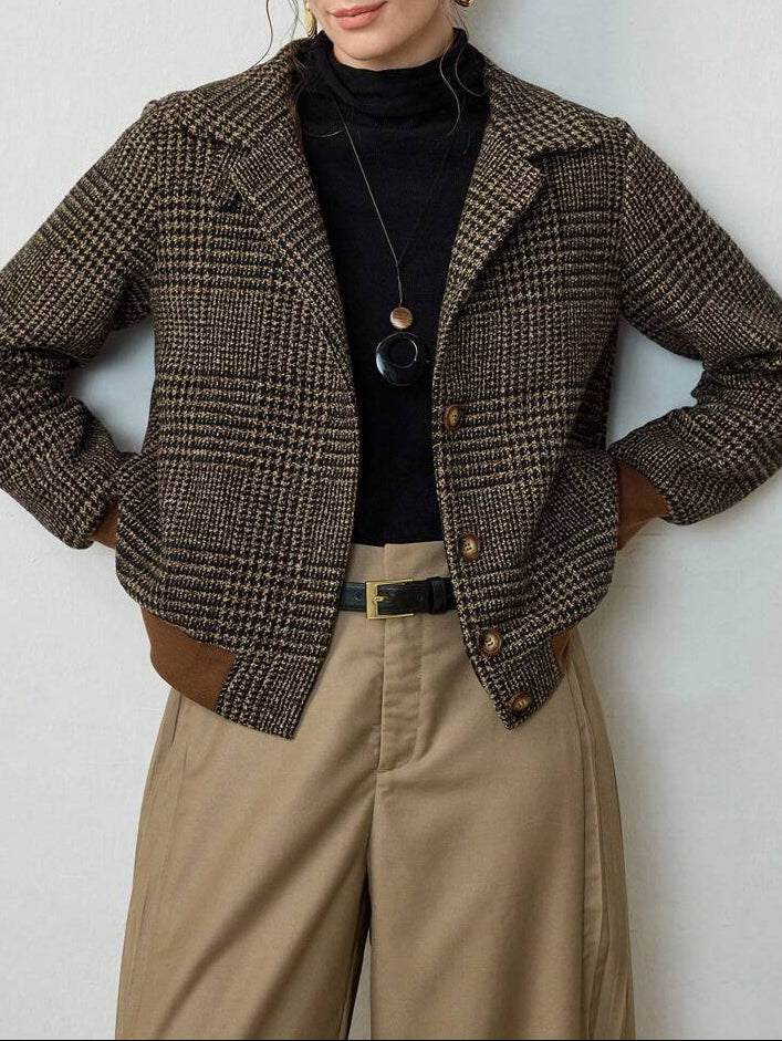 Women Cropped Tweed Jacket Structured Fall Blazer