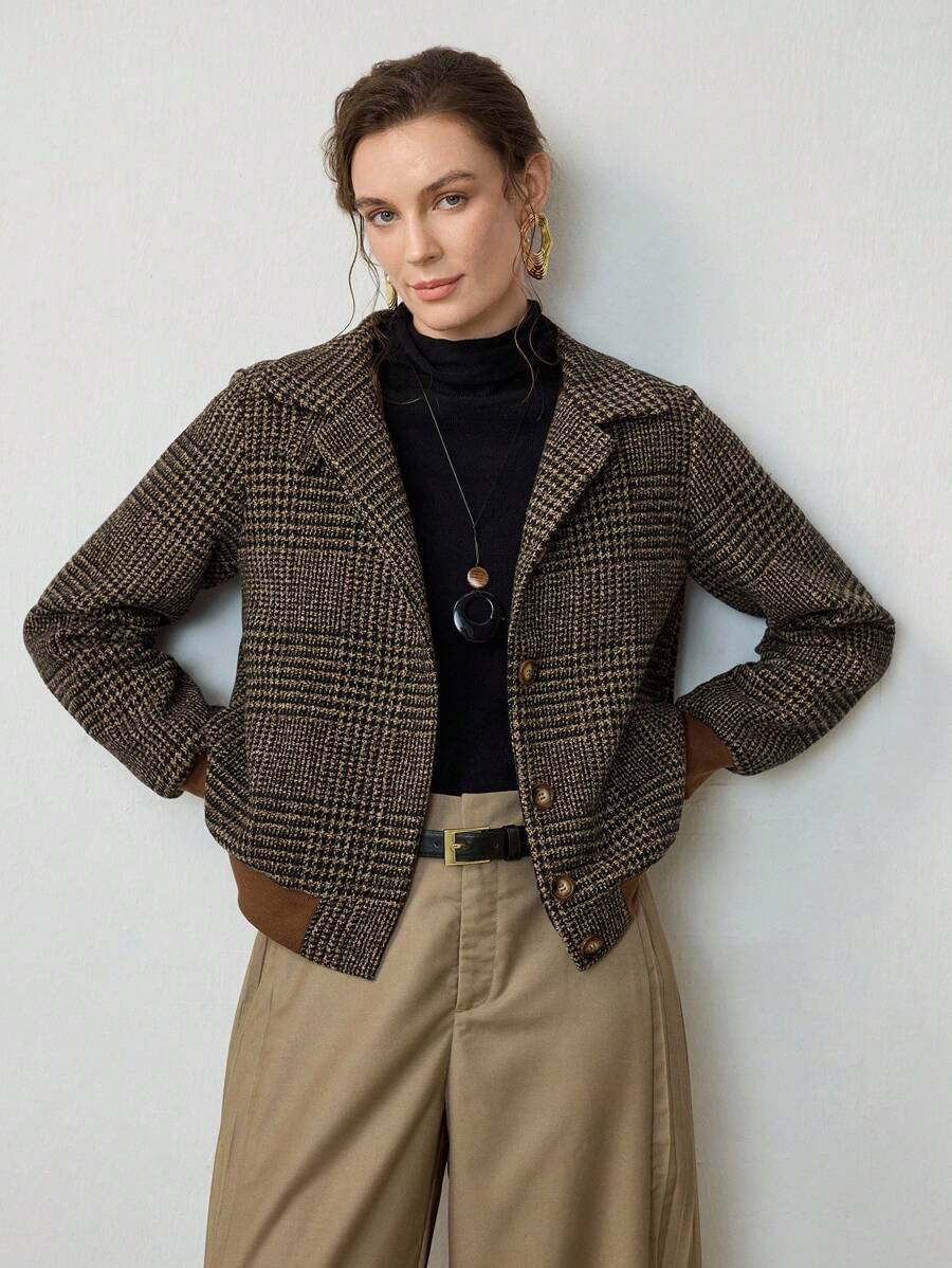 Women Cropped Tweed Jacket Structured Fall Blazer