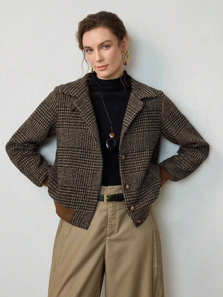 Women Cropped Tweed Jacket Structured Fall Blazer