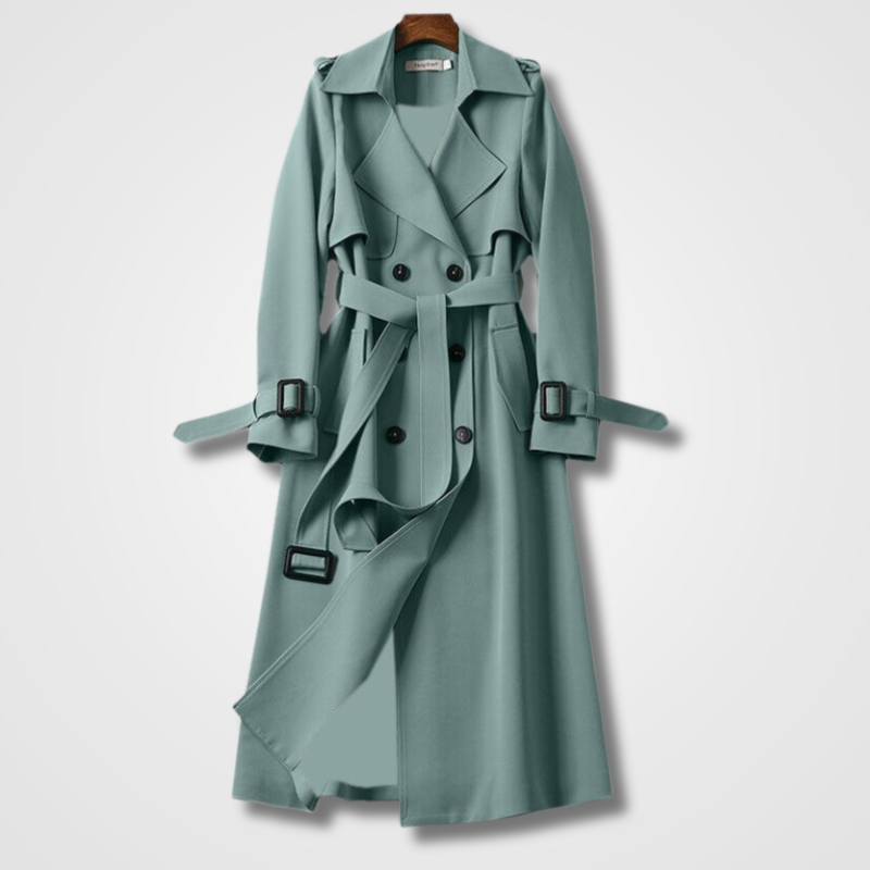 Womens Longline Belted Double Breasted Trench Coat