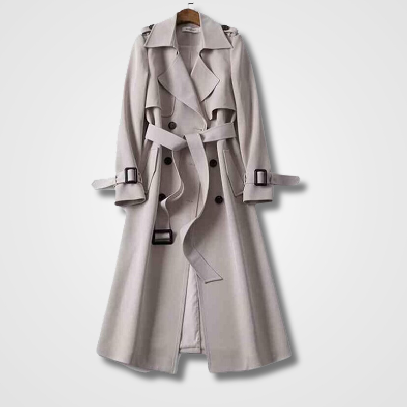 Womens Longline Belted Double Breasted Trench Coat