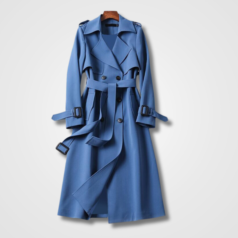 Womens Longline Belted Double Breasted Trench Coat