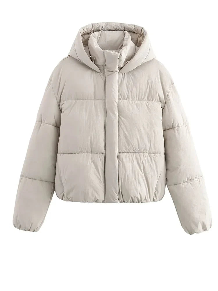 Oversized Quilted Puffer Jacket Women Zip Up Hooded