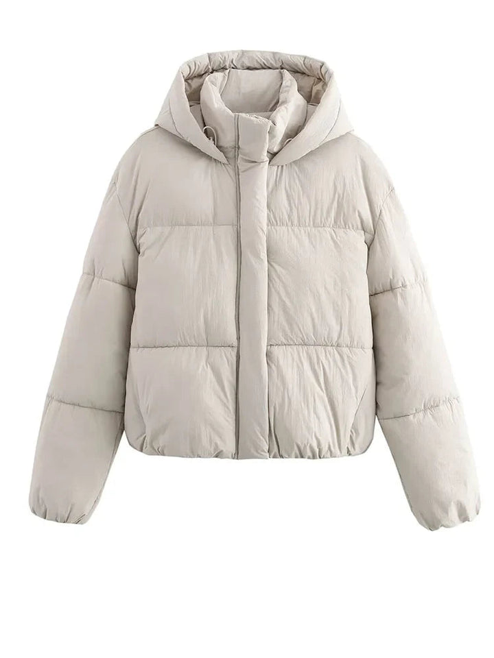 Oversized Quilted Puffer Jacket Women Zip Up Hooded