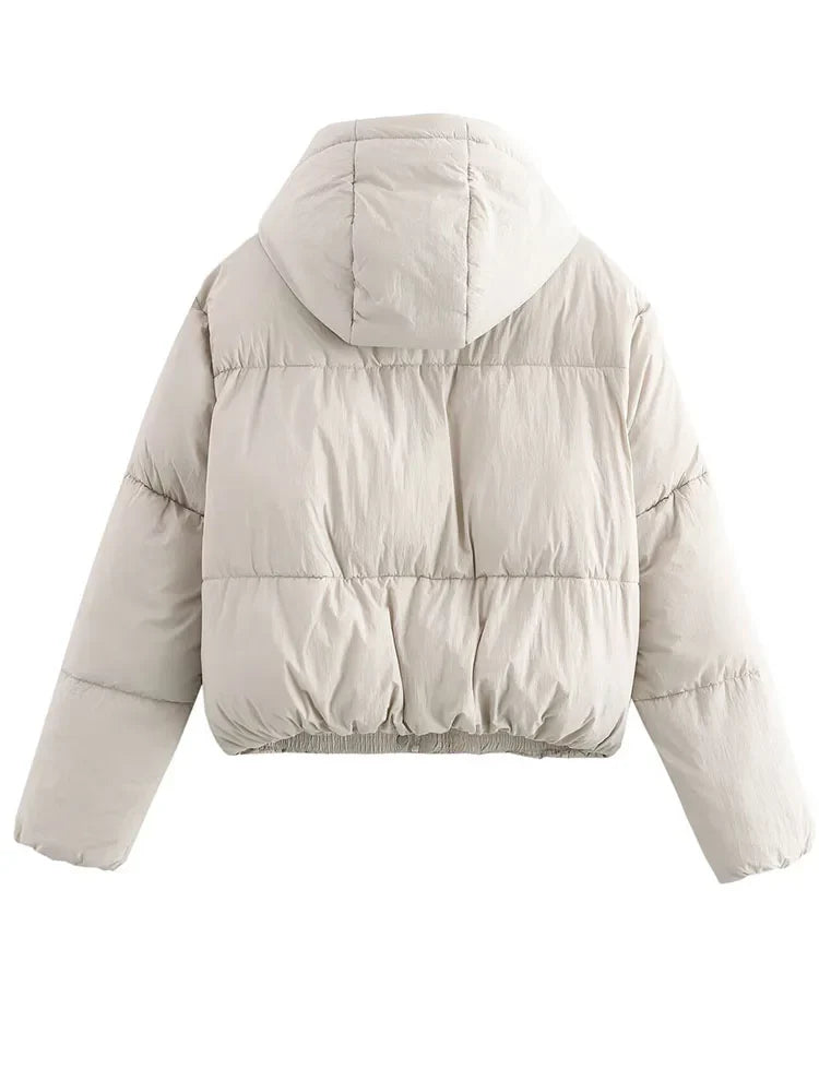 Oversized Quilted Puffer Jacket Women Zip Up Hooded