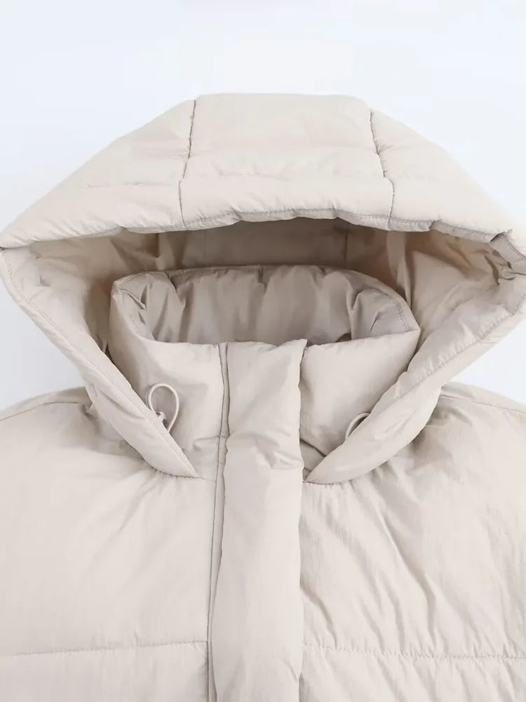 Oversized Quilted Puffer Jacket Women Zip Up Hooded