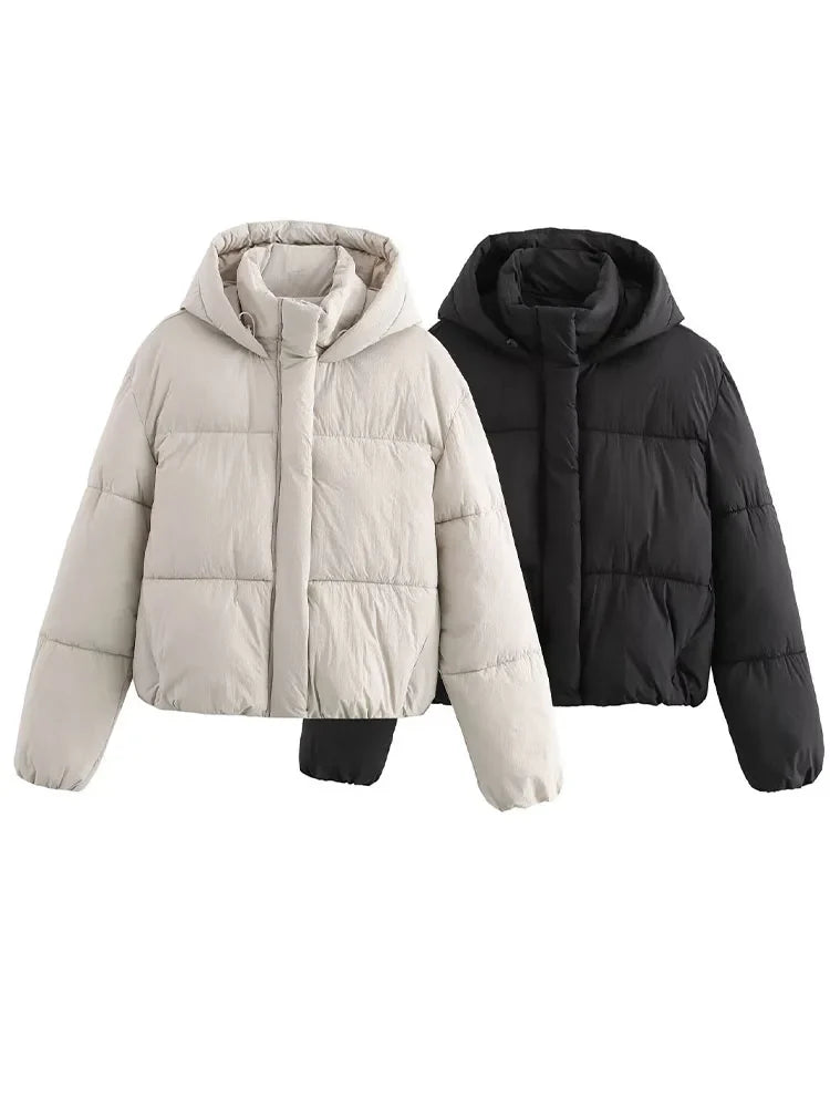 Oversized Quilted Puffer Jacket Women Zip Up Hooded