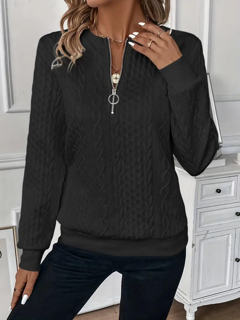 Longline Cable Knit Zip Neck Sweater for Men
