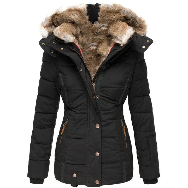 Womens Quilted Puffer Jacket Faux Fur Hood Winter Coat