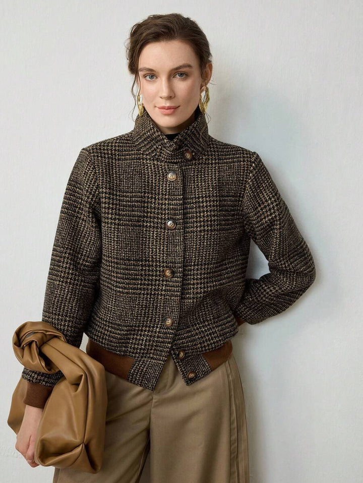 Women Cropped Tweed Jacket Structured Fall Blazer