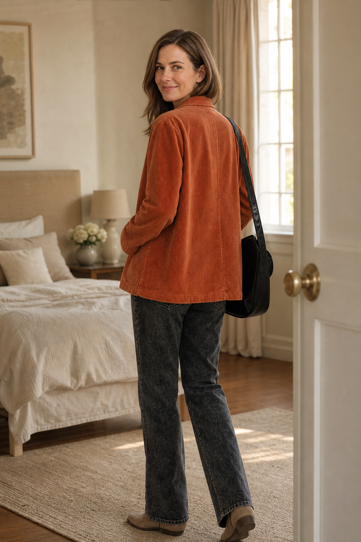 Women Corduroy Blazer Structured Shoulder Relaxed Fit